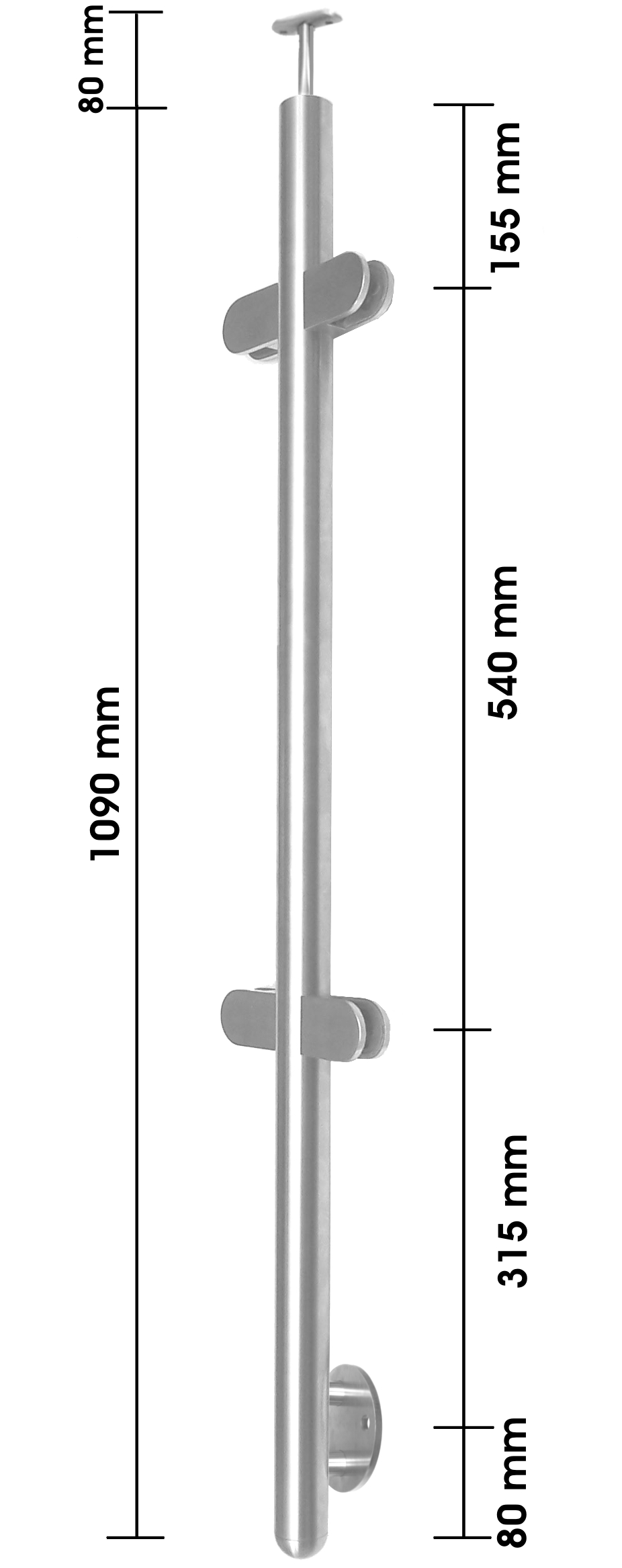 Glasgeländerpfosten mit vier Glasklemmen