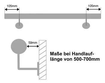 Maße bei Länge 500 - 700 mm