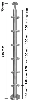 Eck-Relinggeländerpfosten aufgesetzt, Rohrträger konisch