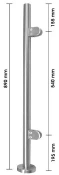 Pfosten aufgesetzt, 42,4 mm, 2x Glasklemmen 50/40 mm