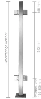 Pfosten 40/40/2,0 mm, mit vier eckigen Glasklemmen