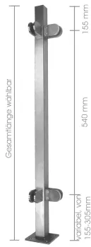 Eckpfosten 40/40/2,0 mm mit vier halbrunden Glasklemmen