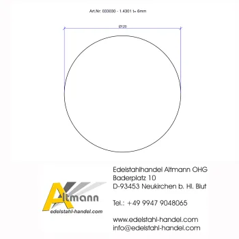 Ronde aus Edelstahl V2A, mit Durchmesser 120x6mm