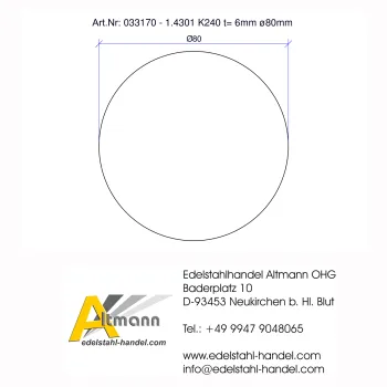 Maßskizze für Ronde mit Durchmesser 80mm