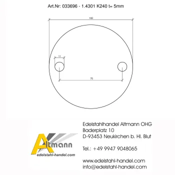 Skizze-Ronde 100/5 mm, geschliffen, 2-Lochbohrung